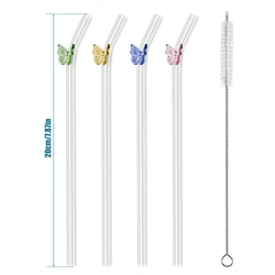 Butterfly Glass Straws Set Reusable Bar Tools for Smoothies Cocktails Tea Coffee Juicy Drinking Eco Friendly Drinkware