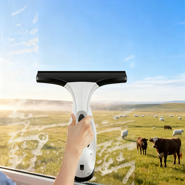 เครื่องดูดฝุ่นไร้สายแบบชาร์จไฟได้ พร้อมที่ปาดน้ำ ถังน้ำขนาด 150 มล. สำหรับทำความสะอาดกระจก กระจกเงา ห้องอาบน้ำ กระเบื้อง ใช้ในบ้านและรถยนต์ 1