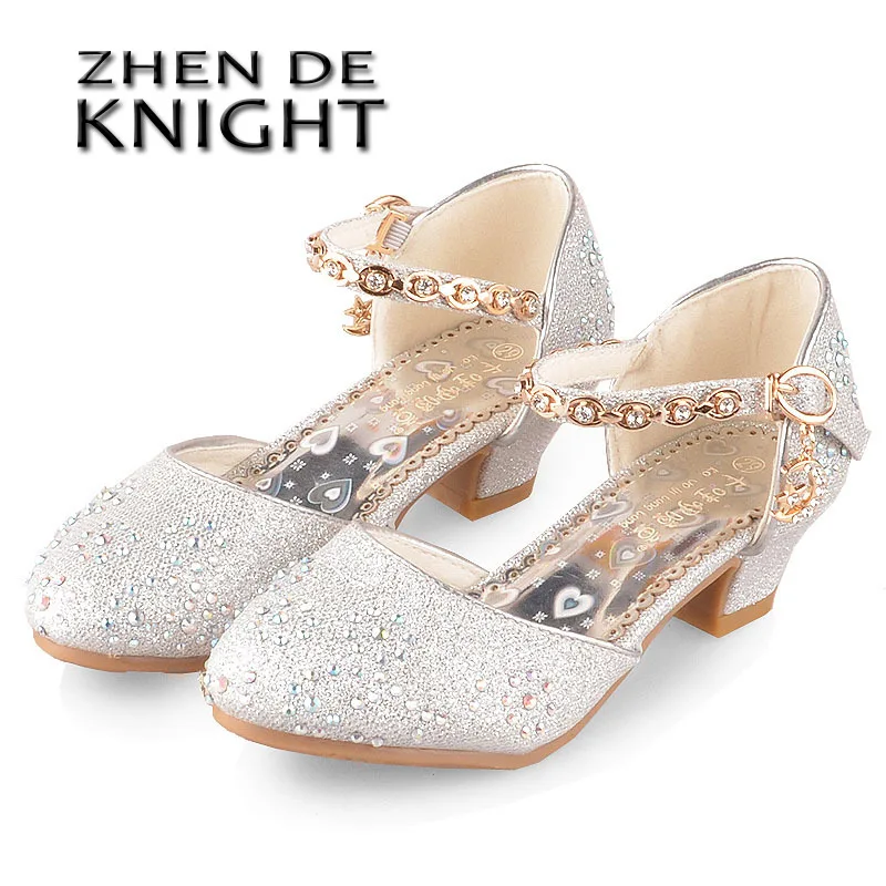 Girls Glitter Sandals Children's High Heels Shoes Kids Performance Crystal Sandals Baby Catwalk