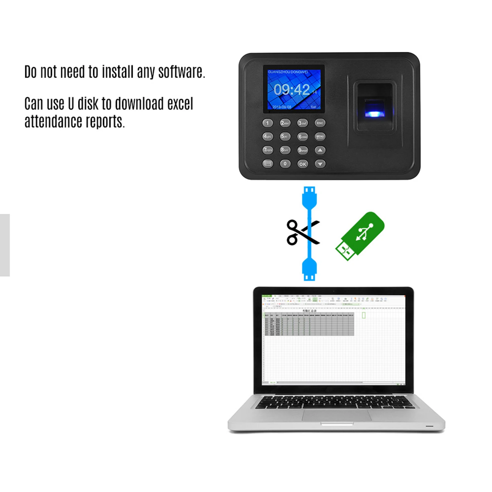 H1 지문 번호 출석 기록기 다국어 지원 드라이버 불필요 설치 직원 관리 시간 기록기 출퇴근 기록기