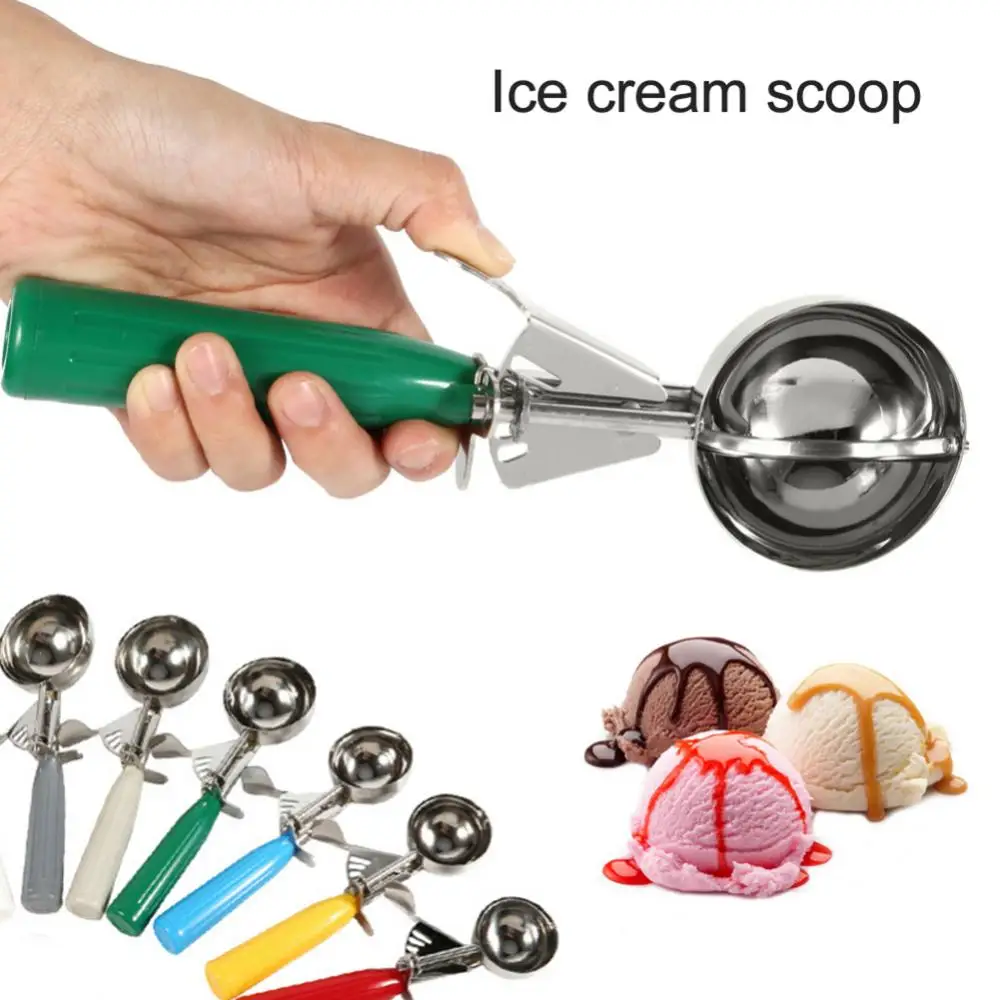 Ice Cream Scoop 4.2-8cm Stainless Steel Ice Cream Ball Scoop Fruit Mash Spoon Digger With Plastic Handle