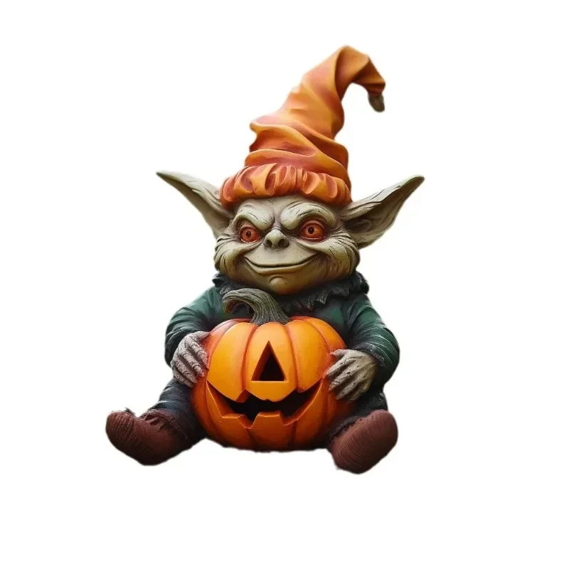 1 Pcs Halloween Pumpkin Garden Decoration Ornament Cute Ghost Landscape Resin Cartoon Crafts Outdoor Statues Sculptures