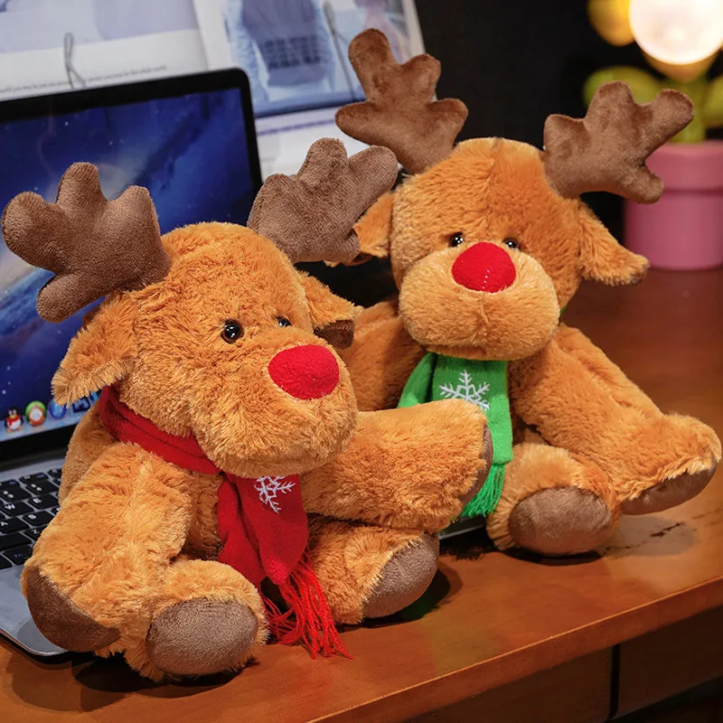 Scarf Reindeer Plush Toys Fluffy Soft Christmas Party Atmosphere Decoration Exquisite Desktop Ornament Festival Gifts For Friend