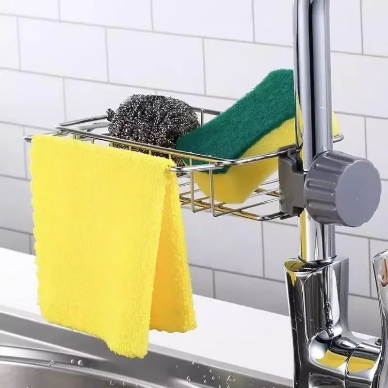Kitchen Stainless Steel Sink Drain Rack Detachable Hanging Storage Shelf Faucet Holder Sponge Dish Cloth Organizer Accessories - 3