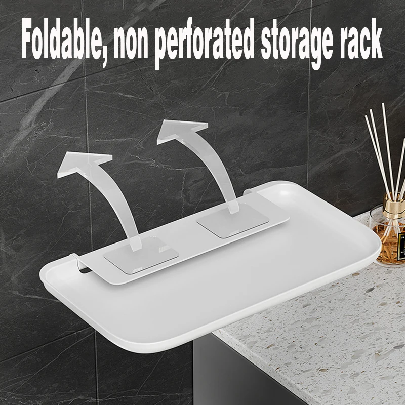 Folding Wall Mounted Shelf Saving Space Foldable Storage Rack Punch-Free Phone Holder Wifi Router Storage Tray BathroomOrganizer 4