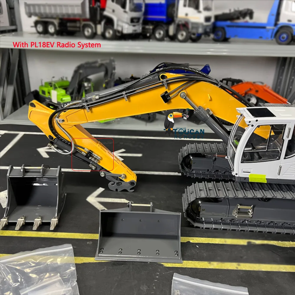 1/14 Five-Way Valve Hydraulic RC Excavator 945 Controlled Truck Panited Yellow Model Assembled Digger Metal Bucket Sound Light 2