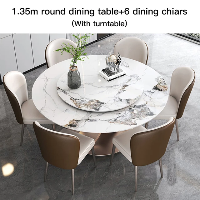 Mesa de cocina redonda extensible para comedor, mesa de comedor de mármol y  6 sillas, muebles modernos de lujo para interiores y el hogar - AliExpress