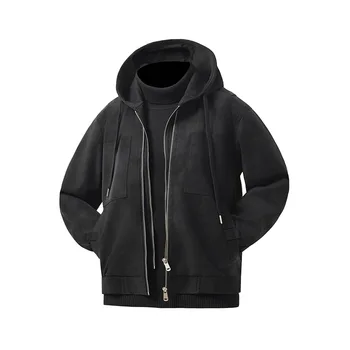 Detachable Hood Leather Jacket Patchwork Style American Retro Outerwear Autumn 2025 New Arrival Youth Fashion Short Length