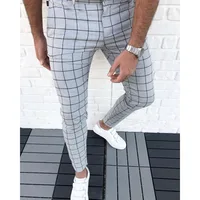 2023 New Spring Men Pencil Pants Fashion Plaid Print Trousers Male Slim Fit Business Clothes Young Men Skinny Pants MY908 2