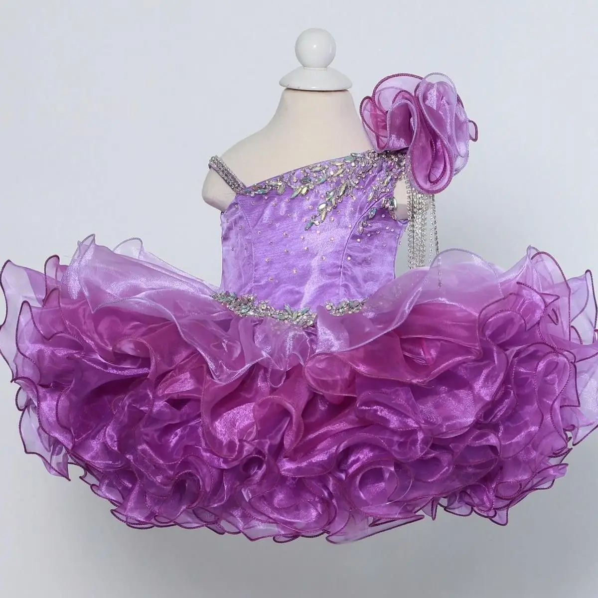 

Purple Girls Pageant Dresses Ball Gown Organza Ruffled Beaded Flower Girl Dresses For Weddings Little Baby Kids Tutu