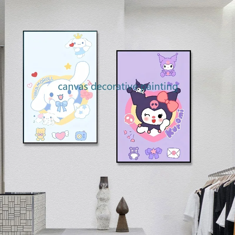

Japan Peripheral Sanrio Poster My Melody Cinnamoroll Hello Kitty Canvas Painting Print Children's Room Decoration Christmas Gift