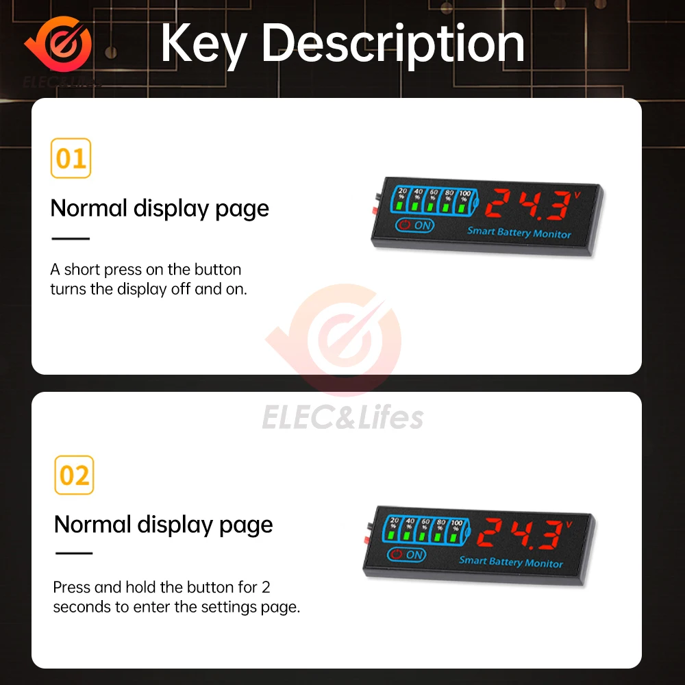 DC 7V-40V 3-14S LED Battery Capacity Indicator Power Display Panel Lithium Lead Acid Battery Capacity Voltage Meter Module 3