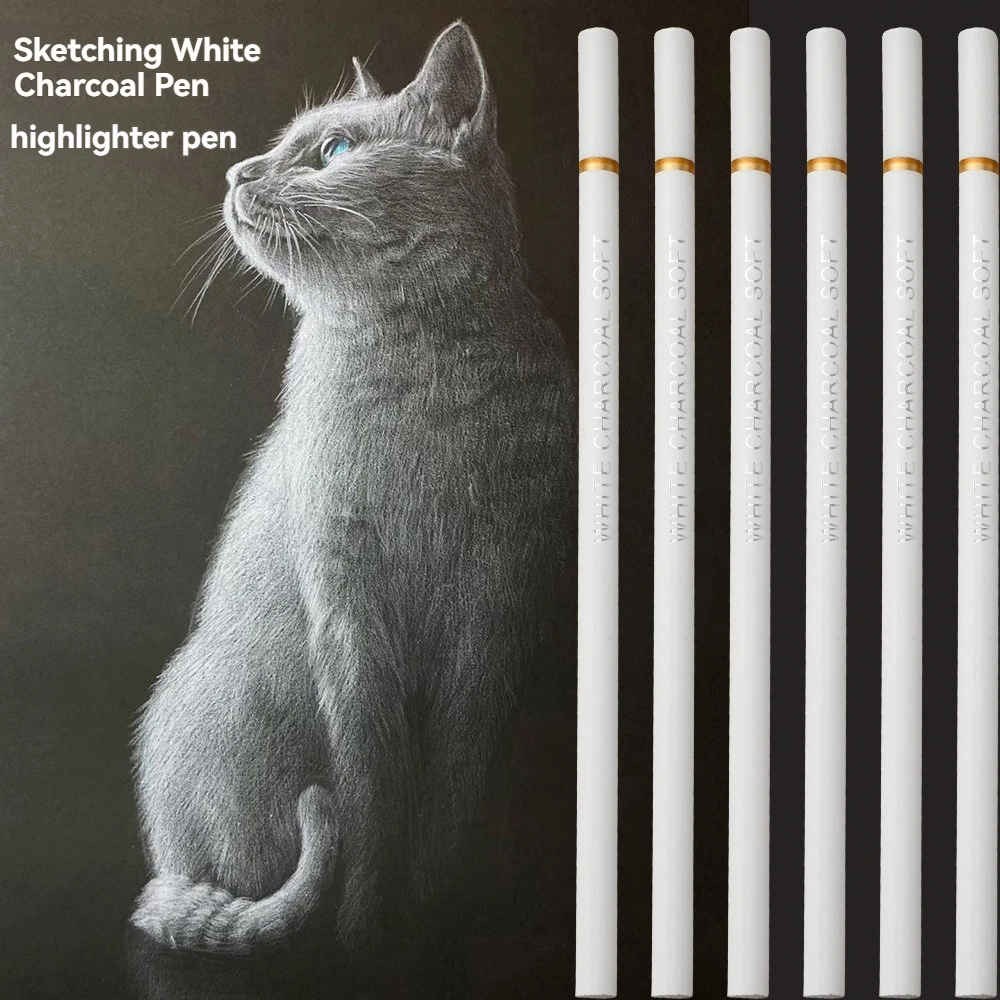 

White Charcoal Pencils Soft Drawing Set Professional White Sketch Pencil for Drawing Sketching Chalk Pencils Beginners & Artists