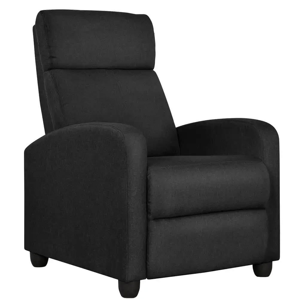 

Easyfashion Fabric Push Back Theater Recliner Chair with Footrest Black indoor lounge chair Premium pocket spring