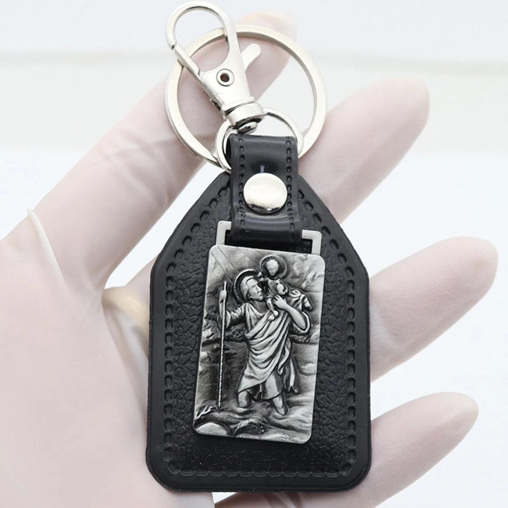 Diyalo 가톨릭 십자가 그리스도 예수 보호자 드라이버 세인트 크리스토퍼 키 체인 자동차 가방 Pu 가죽 열쇠 고리, 행잉 교회 용품