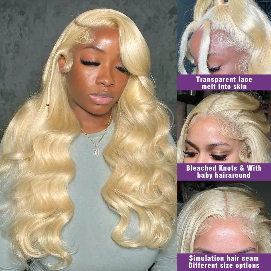 Blonde 13x4 30 40 High Inch 13x6 613 HD 250 Density Glueless Body Wave Human Hair Lace Front Wig Honey Lace Frontal Wigs Women 5
