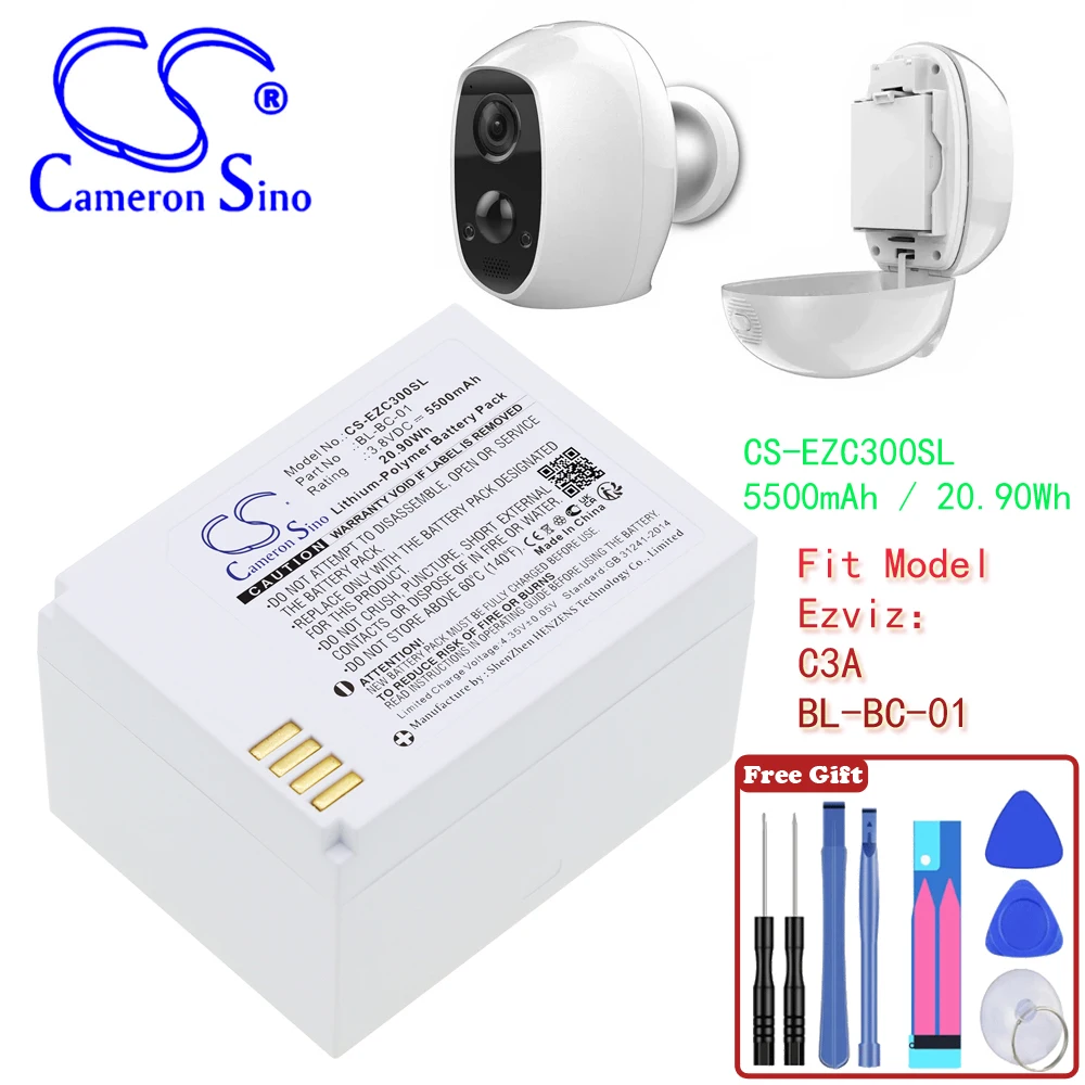Telecamera Di Sicurezza Domestica Batteria 5500Mah/20,90Wh Per Codice Ezviz Bl-Bc-01 Fit Model Ezviz C3A White 3.80V