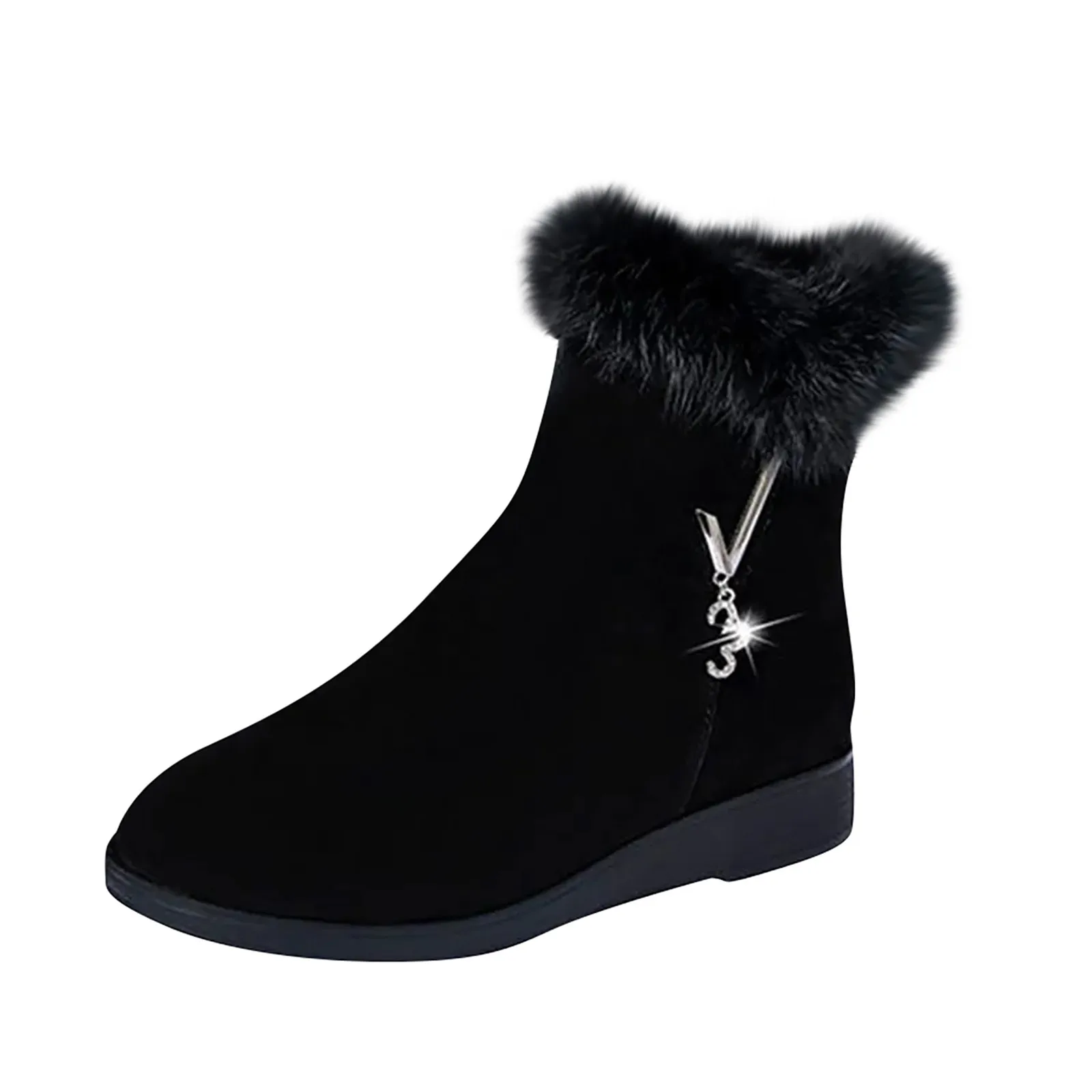 

Women Flats Shoes Platform Fur Crystal Luxury Chelsea Ankle Boots Winter Fashion Trend Warm Short Plus Cotton Goth Snow Boots
