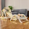 6-in-1 Pikler  Wood Adjustable Triangle Set Wooden Montessori Climbing Set with Ramp Arch Slide and Net Climbing Toys Indoor 2