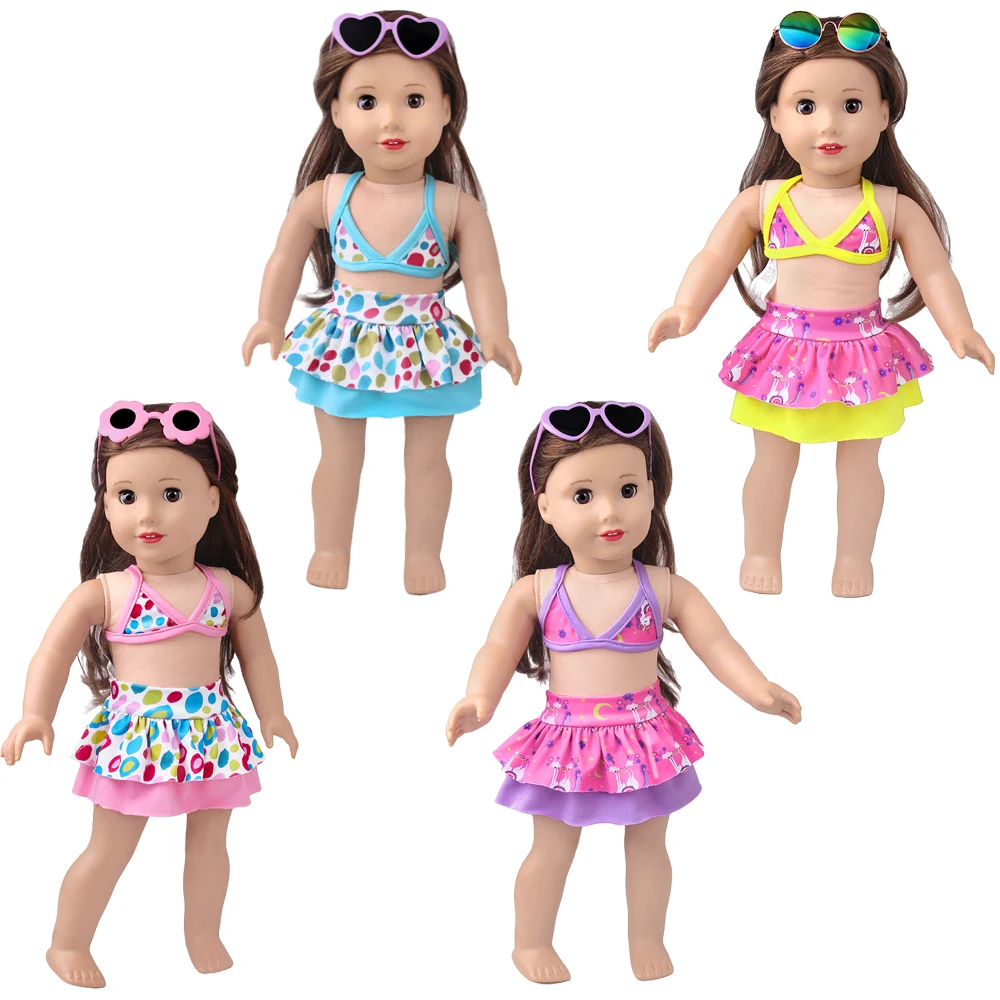 

18 Inch American Doll Girl Clothes Summer Beach Swimwear, Slippers, Sunglasses for 43cm Reborn Baby Toys Accessories Girls Gift