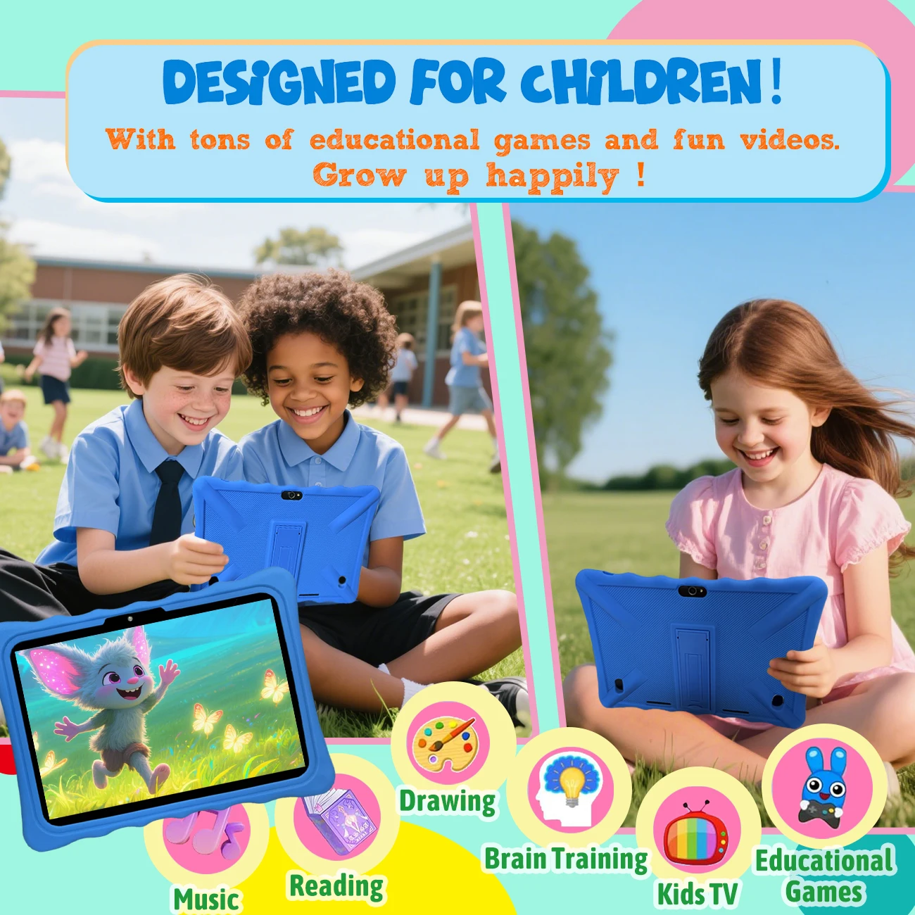 10.1인치 안드로이드 13 쿼드 코어 3GB 램 64GB 저장용량 와이파이 4000mAh 배터리 부모 관리 듀얼 카메라 어린이 선물용 PC 패드