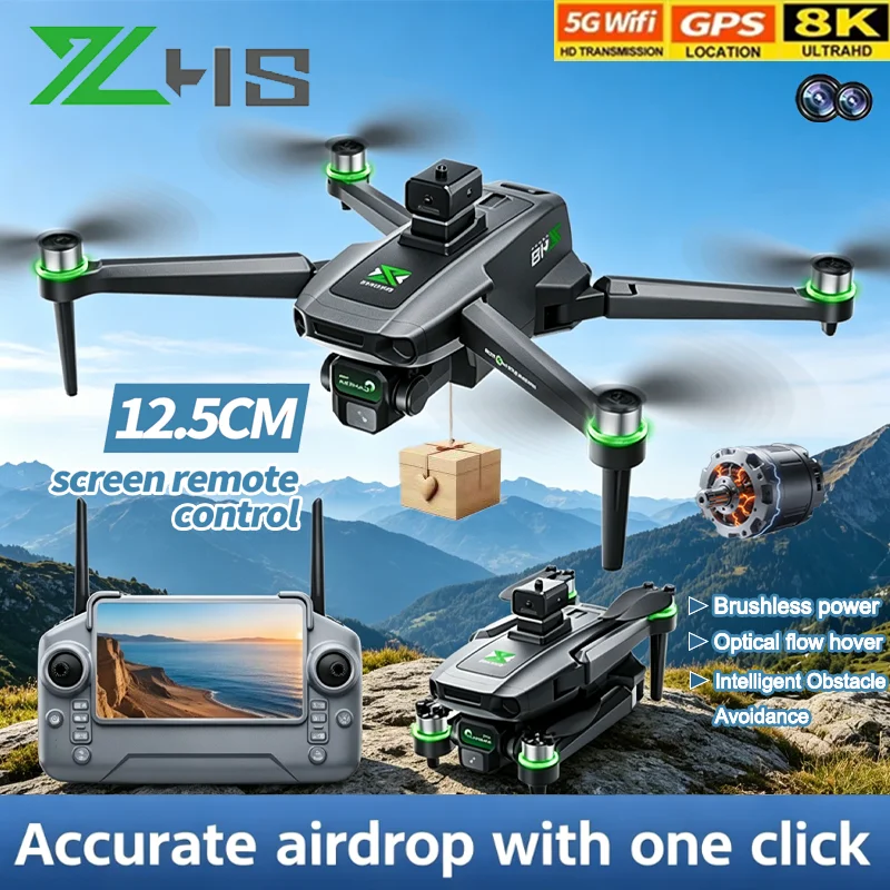 NUOVO Drone Mini ZH8 con Fotocamera 8K HD, GPS, WiFi 5G, Motori Brushless, Quadricottero Pieghevole con Telecomando e Schermo, Giocattoli e Regali per Bambini
