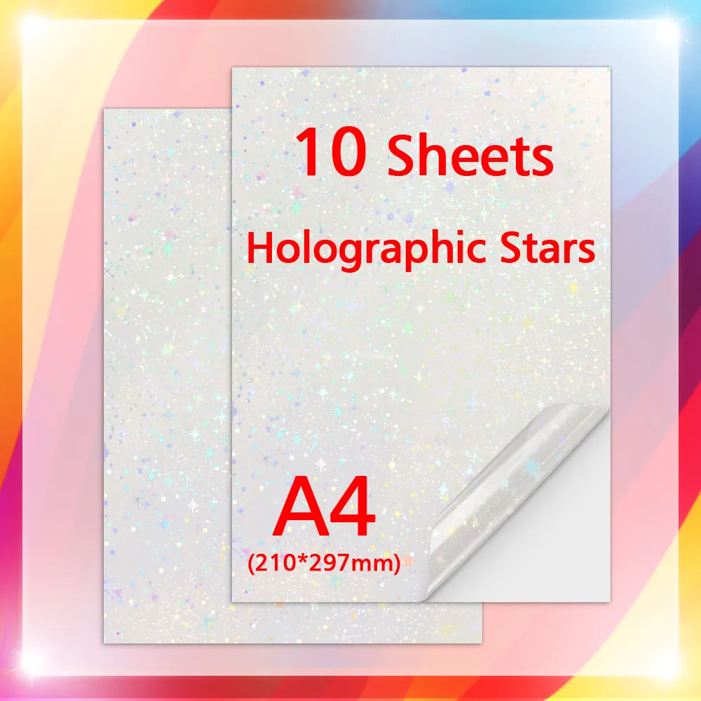 A4 paper shiny stars cold lamination film glass heart shape holographic glitter photo laminating film DIY color card 10 Sheets lamination film