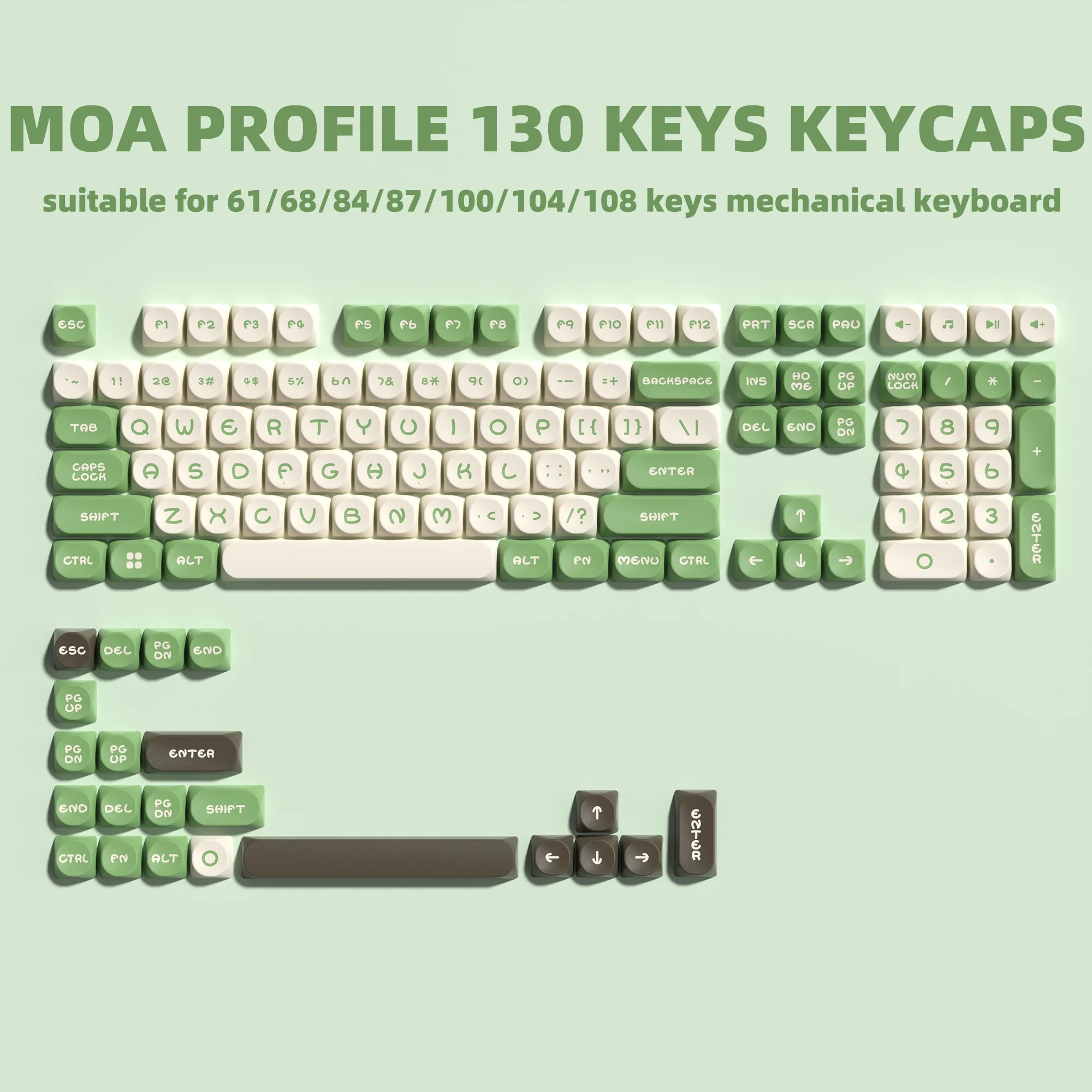 

MOA Profile Double Shot PBT Keycaps 130 Keys Custom Avocado Green Keyboard Keycaps for Cherry MX Switches Mechanical Keyboards