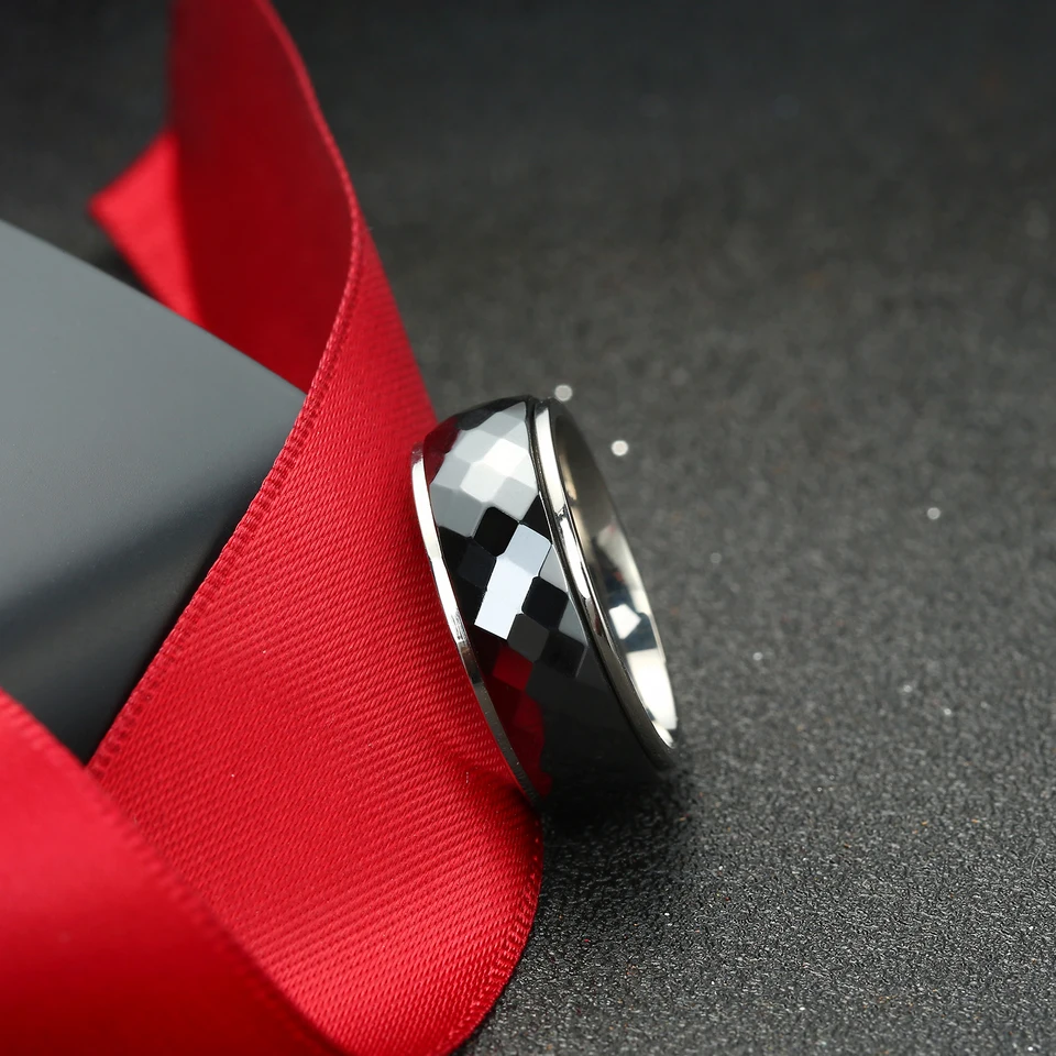 8mm Titanio Nero Spinner Centrale Fede Nuziale, 2-tone Finitura - Foto 3