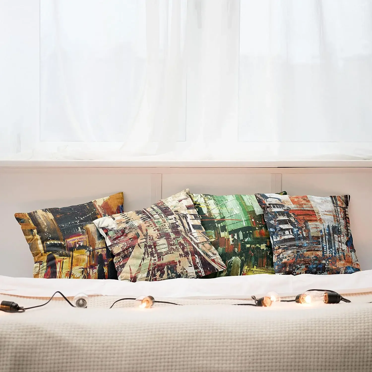 

Наволочка для подушки с изображением города, красочная наволочка для подушки в современном стиле с изображением больших городских улиц и зданий, дневная и Ночная печать, подушка 45x45