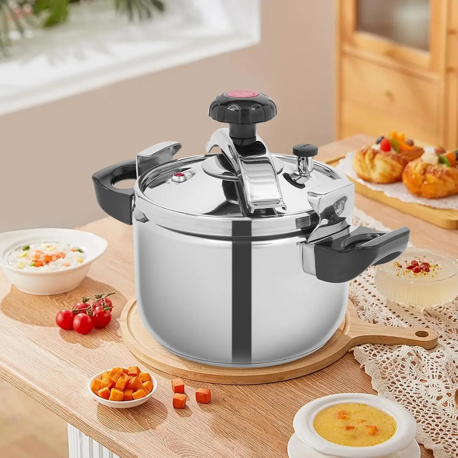 /6.35  Pot, Pressure Cooker, 201 Stainless Steel Pressure Pot, Suitable for Open Fire, Induction Stove, Electric Stove, and Gas 2
