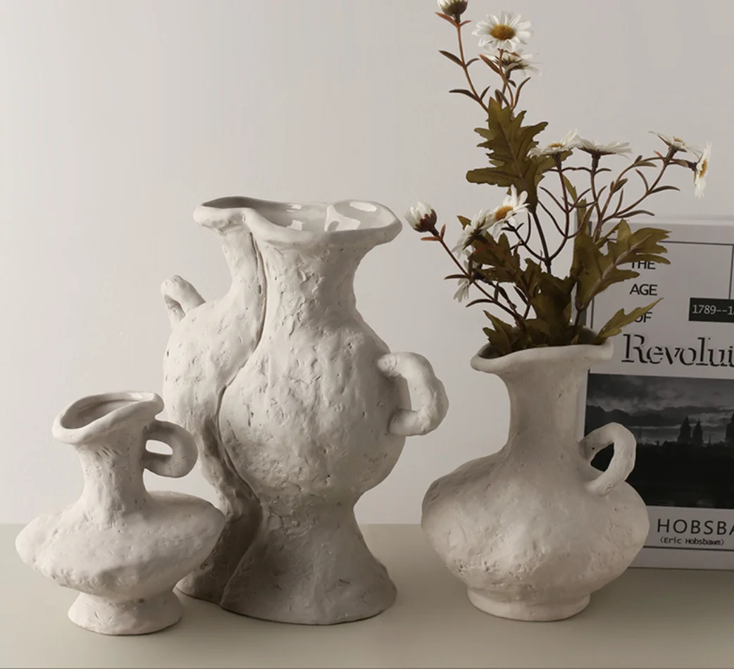 Contracted hot wind embryo ceramic vase home retro pottery decoration soft decoration to do old dry flower vase
