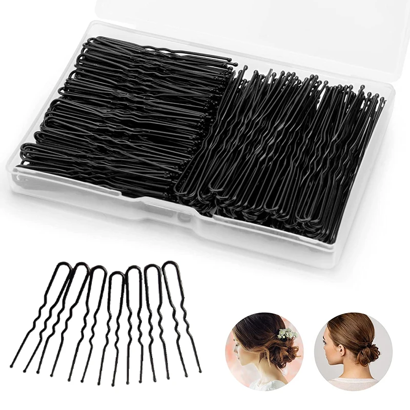 50Pcs6cmSalonHairClipWavedUShapedPinsHairpinBlackMetal