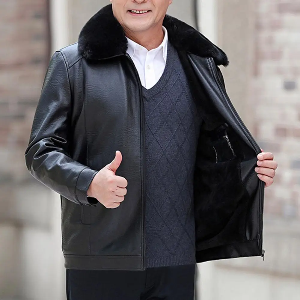 

Men Faux Leather Jacket Stylish Men's Faux Leather Jacket Lapel Collar Long Sleeve Zipper Placket Windproof Coat for Autumn