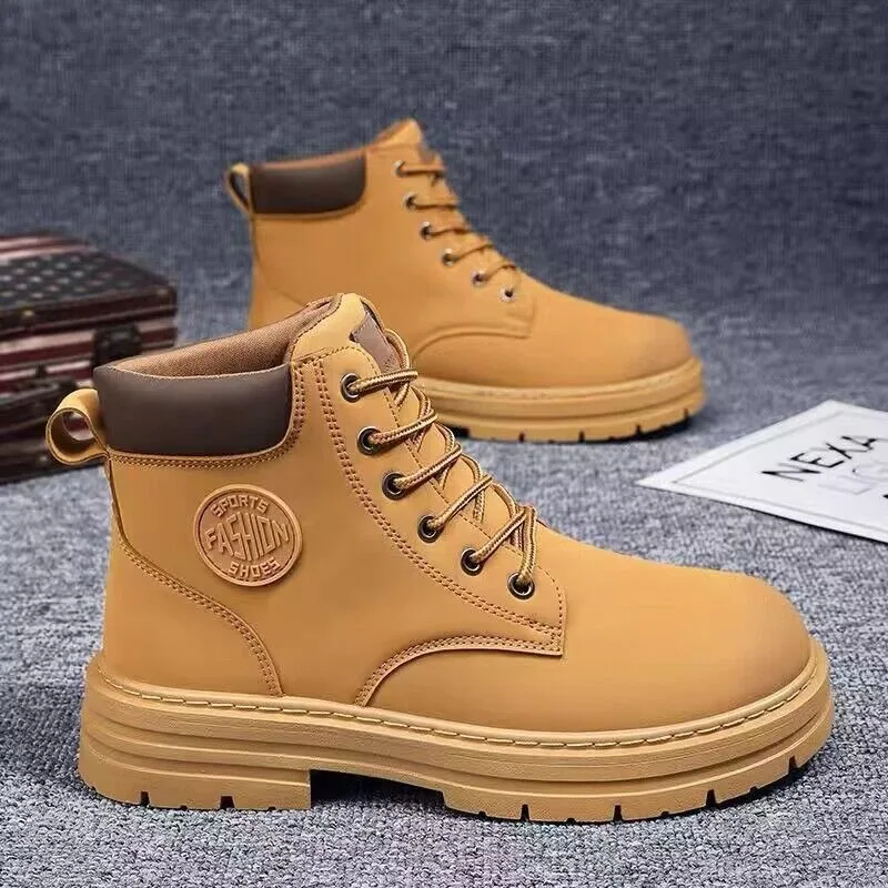 

Men's High-top Boots Fashion Motorcycle Ankle Boot Waterproof Leather Boots for Men Lace Up Platform Boots Winter Warm Men Shoes