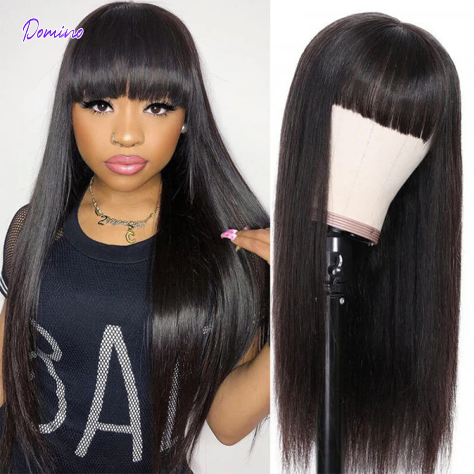 Straight Human Hair Wig With Bangs Cheap Human Hair Wig For Women