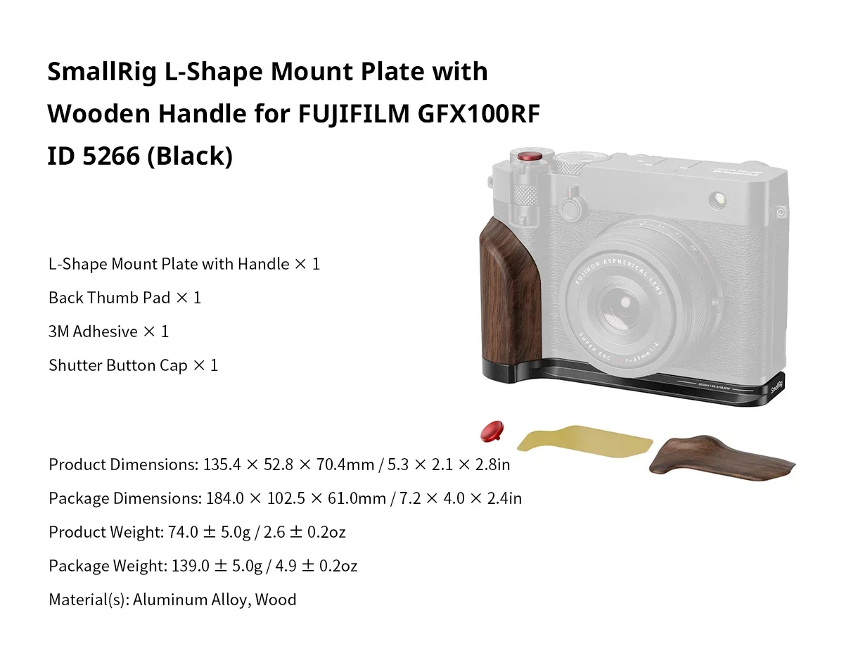 SmallRig L-Shape Mount Plate with Wooden Handle for FUJIFILM GFX100RF, with Shut