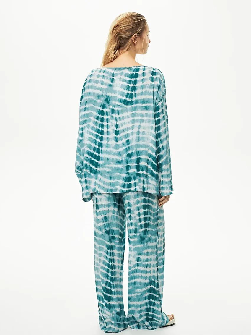 Marthaqiqi Loose Printing Ladies Sleepwear 2 Piece Set O-Neck Pajama Long Sleeve Nightwear Wide Leg Pants Casual Nightgowns Suit