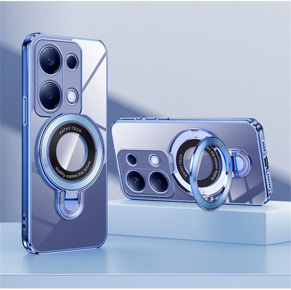 Luxury Transparent Plating Magnetic Case with Silicone Stand