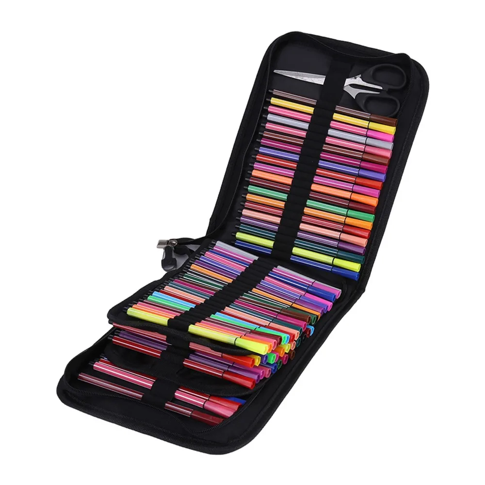 72/120 슬롯 연필 케이스 캔버스 소재 블랙 아트 연필 케이스 탄성 스트랩 접이식 디자인 스케치 연필 케이스