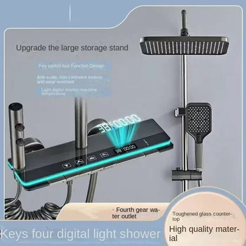 ชุดฝักบัวอุณหภูมิคงที่อัจฉริยะพร้อมตัวเครื่องทองแดง, การผลิตไฟฟ้าพลังน้ำ, ฟังก์ชั่น LED4, ปุ่มเปียโน 1