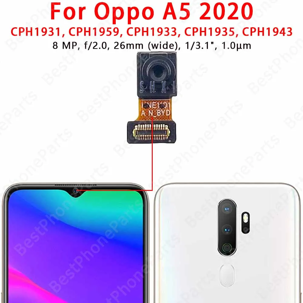Oppo 카메라 모듈 후면 보기 교체 예비 부품, 셀카 전면 및 후면 카메라, Oppo A1K A5 2020 A9 2019 A7 AX7