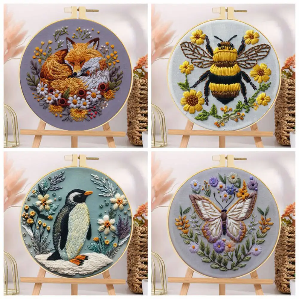 Animal Flowers Embroidery Kit Adult Handmade Sewing Beginners Home Decoration