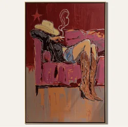 Yellow Hat and Cowgirl Boots Textured Canvas Wall Art Decor - 20x30cm No Frame (WY267612)