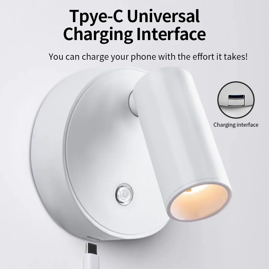 2Pcs LED Light Magnetic USB Rechargeable Wall Light Spotlight Wireless No Wiring No Punch Reading Light Bedroom Bedside Light 5