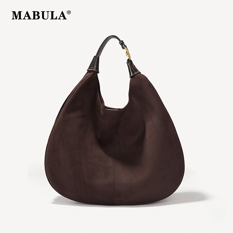 

MABULA Chic Half Moon Ladies Genuine Leather Underarm Hobo Purse Soft Suede Adustable Strap Shoulder Bag Set Work Tote Handbag