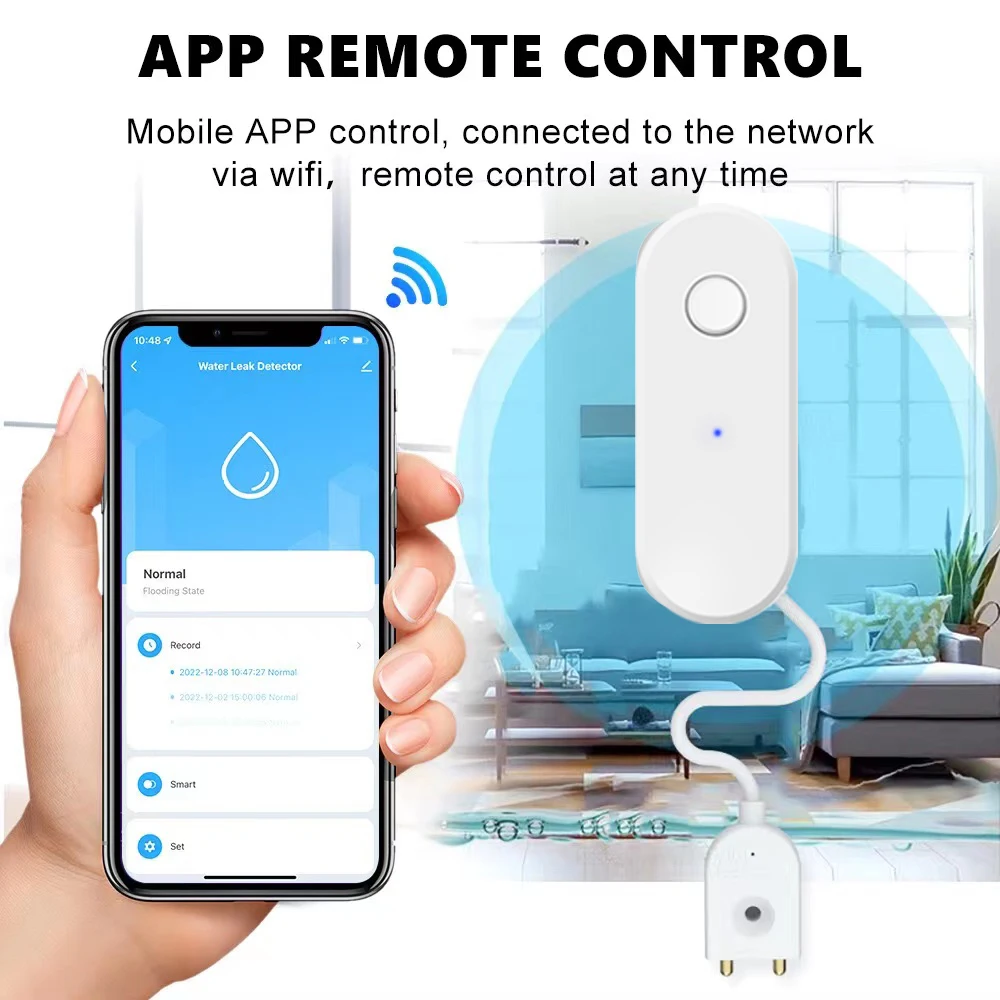 Smart WiFi Water Leak Sensor & Alarm with Flood Protection and App Control