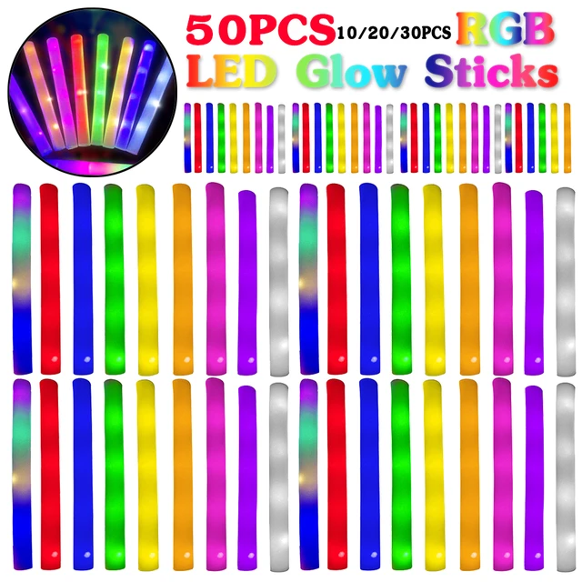 30-60pcs LED Foam Glow Sticks Flashing Glow Baton Cheer Tube Glow