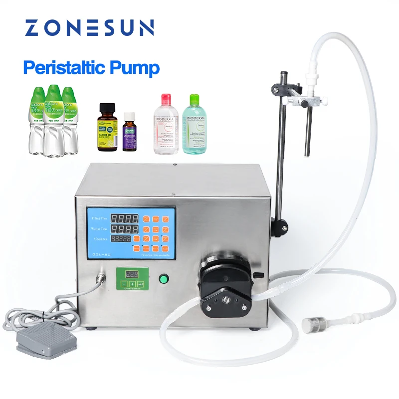 

ZONESUN Liquid Filling Machine CNC Semi-auto Peristaltic Pump Bottle Vial Filler Perfume Essential Cosmetics Production ZS-YT80
