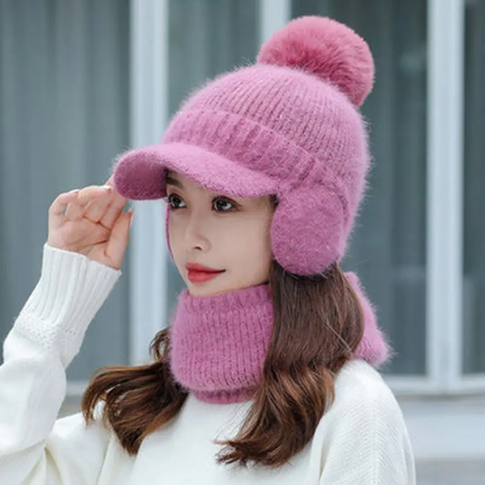 

Thicken Peaked Cap Fashion Windproof Solid Color Hat Scarf Set Soft Winter Hat Women